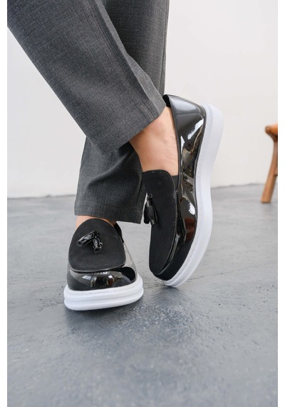 Roof Atelier Erkek Siyah Rugan Püsküllü Loafer Ayakkabı - 002 - Rbt Loafer Verniciata Siyah