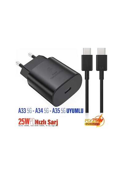 Samsung A33 5g - A34 5g - A35 5g Uyumlu Şarj Aleti 25w Hızlı Ve 5a Şarj Kablosu