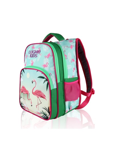 Lugmo Flamingo 3 Lü İlkokul Çanta Seti Kız Çocuk Çantası Astarlı Pedli Yeşil-pembe Yeşil