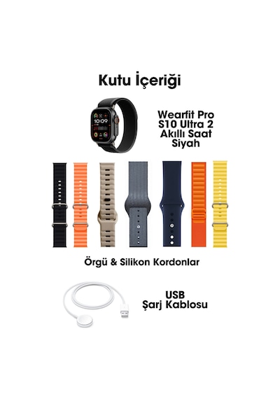 Wearfitpro Wearfit S10 Ultra 2 7 Kordonlu Akıllı Kol Saati Miniled Ekran Siyah 49mm
