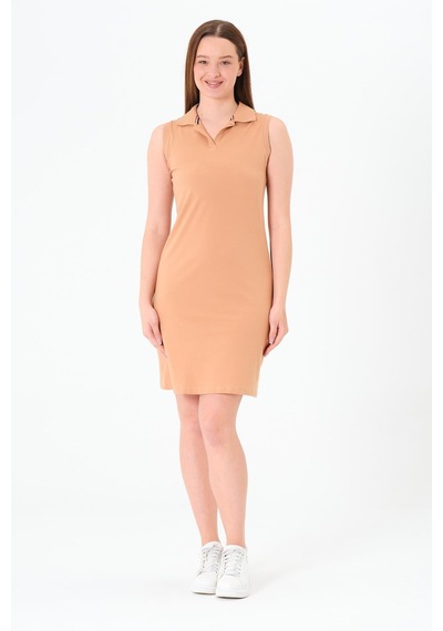 Sortie Collection Polo Yaka Kolsuz Spor Mini Elbise Bej