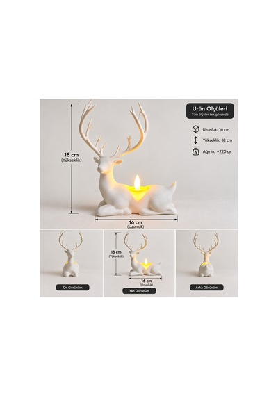 Geyik Biblo Mumluk Led Tealight Mumlu Dekoratif Masa Ve Ev Süsü, 18 Cm - Yeşil Açık 07669224