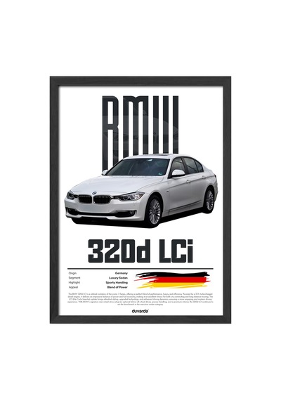 Bmw 3.20d Lci Araba Siyah Ahşap Çerçeveli Poster, Dekoratif Duvar Tablosu
