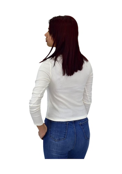Kadın Uzun Kol Fitilli Body Tişört Bgl-st04231 Ekru