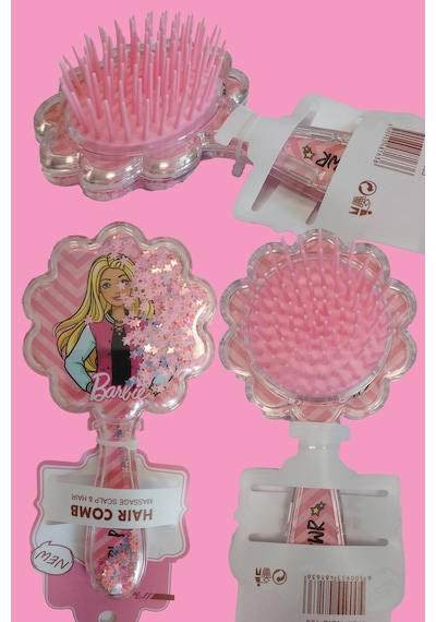 Gökbin Kız Çocuk 3D Pullu Trend Açma Tarama Barbie Çiçekli Saç Fırçası