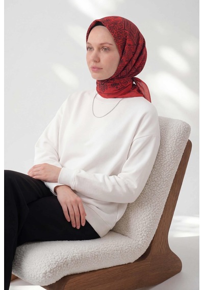 Silk Home Viskon Velora Eşarp Dört Mevsim Kilim Desen Kırmızı 90x90 Çok Renkli