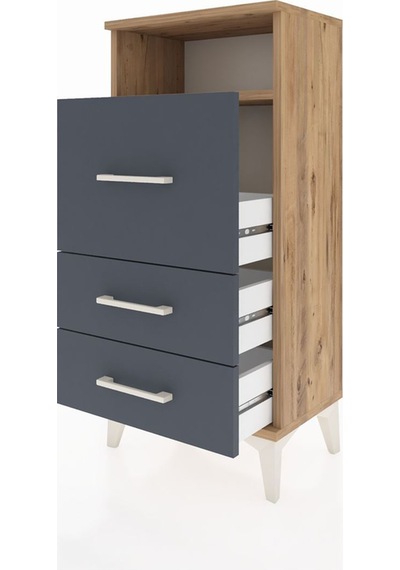 Arges Komodin Tek Raflı 3 Çekmeceli 44x30x96 Çam-antrasit Atlas Çam