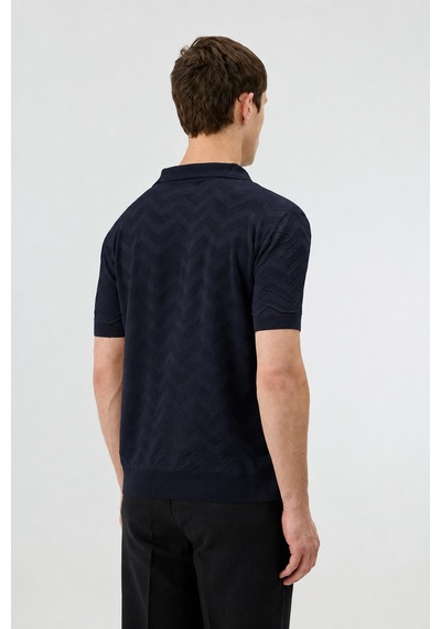 Antioch Zigzag Desenli Polo Yaka Triko Erkek T-shirt Lacivert
