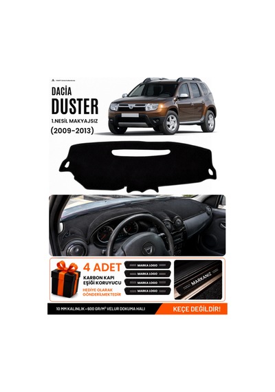Dacia Duster 1.nesil Makyajsız 2009-2013 Uyumlu Torpido Örtüsü, Torpido Kılıfı - Siyah - Da003