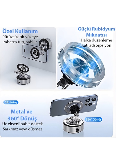Ally X91 Manyetik Vakumlu Araç Telefon Tutucu Ayna-cam-araba Magsafe Araç Tutucu Gümüş