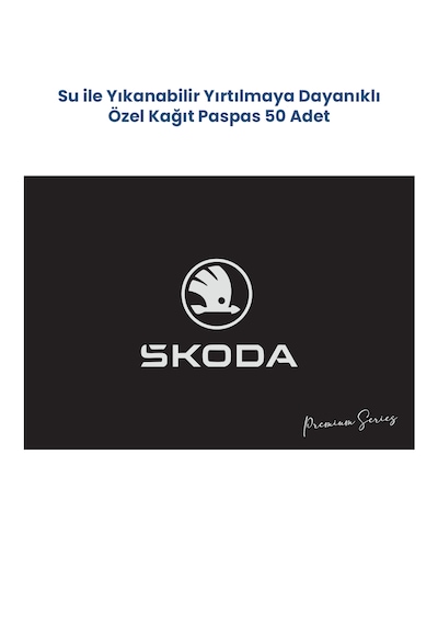 Suya Dayanıklı Yıkanabilir Skoda Yatay Oto Paspas Kağıdı Siyah Gümüş Baskı 50 Adet - 35x50cm