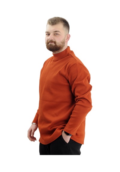 Mode Xl Büyük Beden Uzun Kol Yarım Balıkçı Kazak 22558 Tarçın Taba