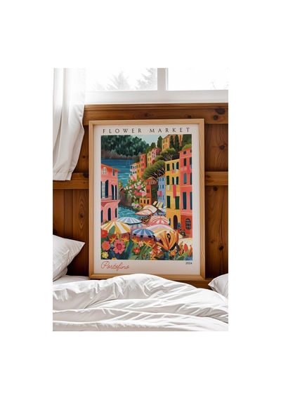 Portofino İtalya Çerçeveli Tablo Seyahat Severlere Salon Ve Ofis İçin Estetik Duvar Dekoru Travel Flower Market