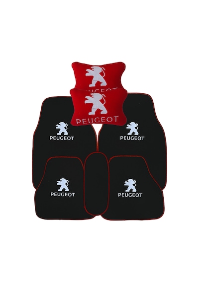 Peugeot Kırmızı Kenarlı Siyah Oto Halı Paspas / Boyun Yastık