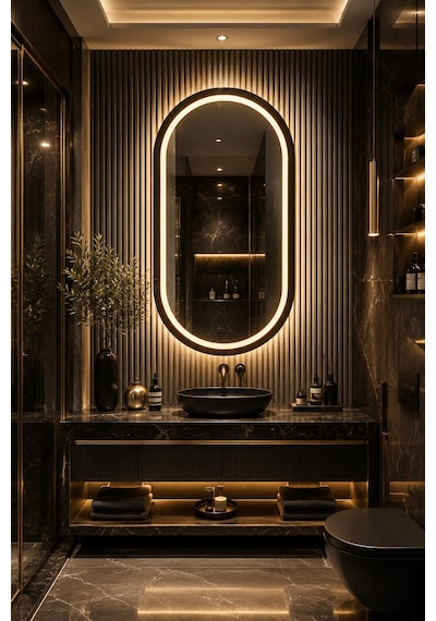 Albus Home Terra 50x100 Led Aydınlatmalı Dekoratif Banyo Aynası Dokunmatik Buğu Önleyici Çerçevesiz Cam