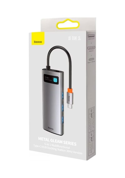 Baseus Metal Gleam 5In1 Multifonksiyonel Type-C Hub Adaptör Dock-Gri (551581989)