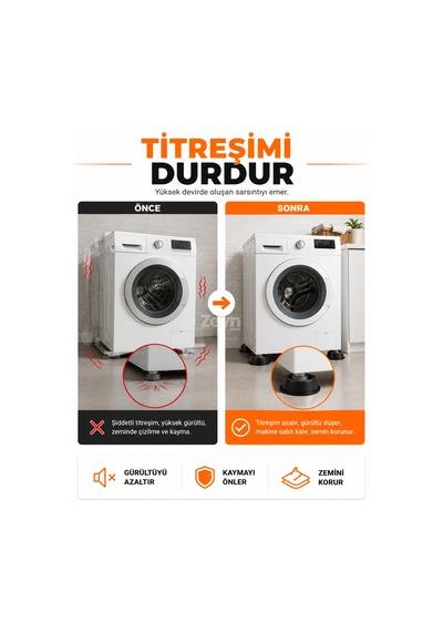Universal Çamaşır Ve Kurutma Makinesi Titreşim Önleyici Kauçuk Ayak Takozu 4'lü Veya 8 Li Set Kaydırmaz Gürültü Azaltıcı Gri