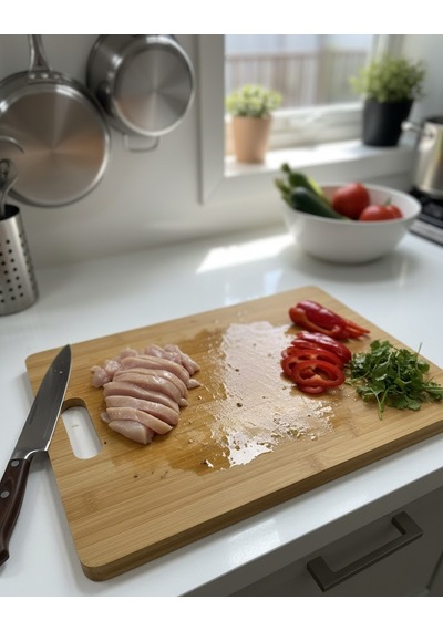 Doğal Bambu Kesim Tahtası - Suya Dayanıklı, Şişme Yapmaz - Mutfak Doğrama Panosu - 33x25 Cm Bej