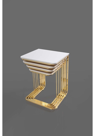 Tekerlekli Veys Sehpa Gold 4 Lü Zigon Sehpa - Orta Sehpa - Yan Se (550696638)