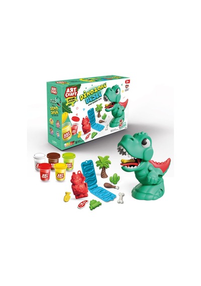 Art Craft Dinozoru Besle Oyun Hamuru Seti 5 Renk 3d Kalıplı Eğitici T-rex Oyuncak 3+ Yaş Çok Renkli