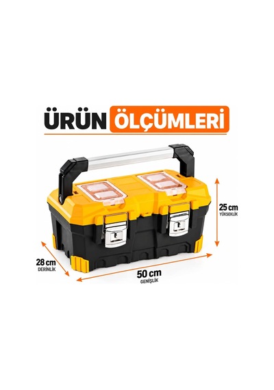 20 İnç Alüminyum Saplı Metal Kilitli Takım Sandığı, Takım Çantası, Üst Organizerli Takım Çantası, Tornavi Genel