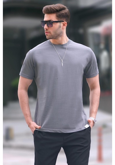 Madmext Füme Regular Fit Basic Erkek Tişört 6131 Füme