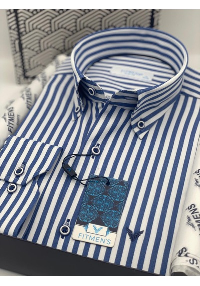 Slim Fit Uzun Kol Likralı Çizgili Yaka Düğmeli Hediye Kutulu Erkek Gömlek Fs-003669 - İndigo-2432 Indigo Slim Fit Uzun Kol Likralı Çizgili Yaka Düğmeli Hediye Kutulu Erkek Gömlek Fs-003669 - İndigo-2432 Indigo