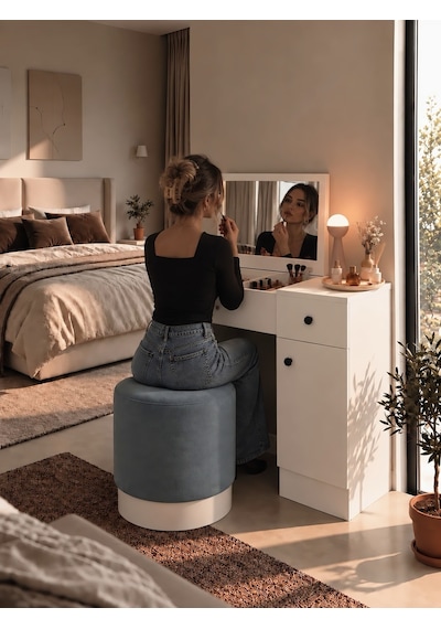 Kuzeylife Bella Aynalı Makyaj Masası Beyaz