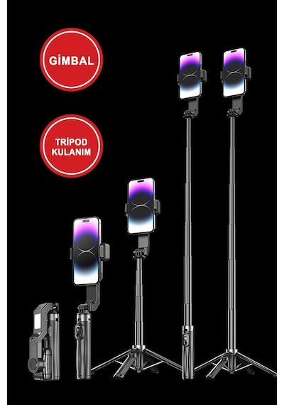 Gimbal Sabitleyici Ve Tripod Bluetooth Kumandalı 9 Renk Led Işıklı Selfie Çubuğu Mt6703