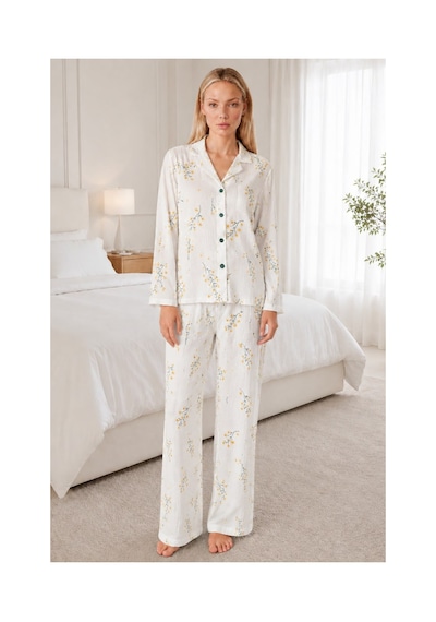 Fit Women Kadın Desenli Beyaz Pijama Takımı 4674