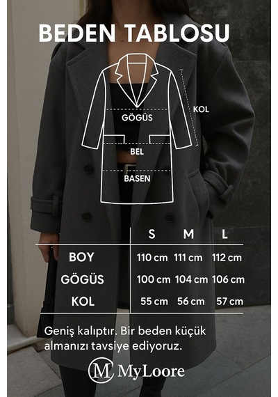 My Loore Kadın Bej Oversize Kuşaklı Astarlı Premium Kaşe Kaban Geniş Kalıp Lüks Kışlık Model Mlb077
