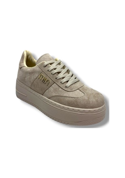 Şanzelize K16-26 Süet Deri Yüksek Anatomik Taban Bağcıklı Kadın Sneaker Bej