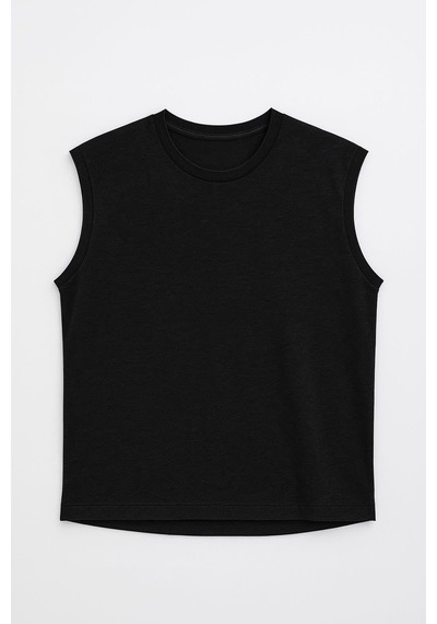 Markapia Man Erkek Bisiklet Yaka Sıfır Kol %100 Pamuk T-shirt Siyah