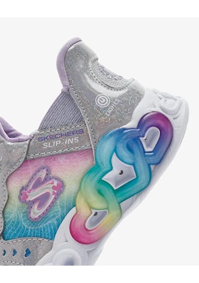 Skechers Infinite Heart Lights Kız Çocuk Gri Işıklı Spor Ayakkabı Gümüş
