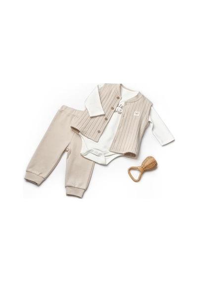Babycosy Organic Wear Bebek Yelekli 3'lü Takım %100 Organic Pamuk Yenidoğan Serisi - Csy8115 Ekru