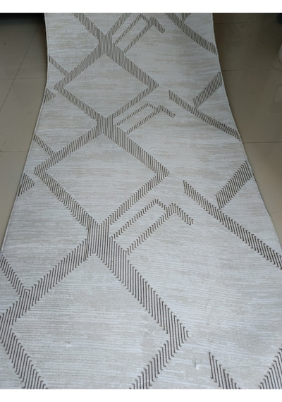 Krem Geometrik Desen Yıkanabilir Kaymaz Dört Mevsimlik Salon Banyo Balkon Genç Odası Kesme Halı Krem