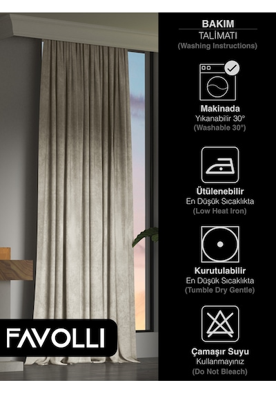 Kadife Dokulu Keten Rengi Ada Fon Perde Ekstrafor Büzgülü Dream Series Keten