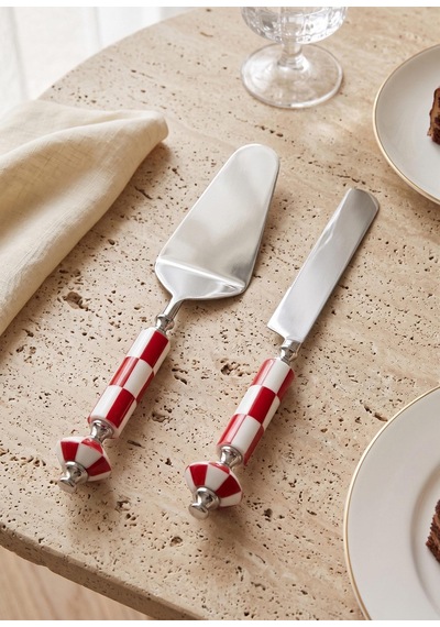 The Mia Gingham Pasta Servis Takımı Kırmızı Beyaz 2 Parça Çok Renkli