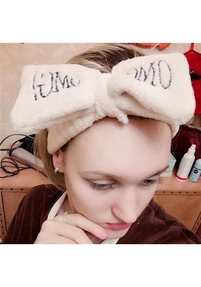 Fiyonklu Omg Saç Bandı Mercan Peluş Saç Bandı Beyaz
