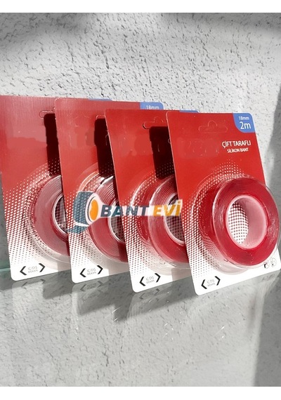 Çift Taraflı Silikonlu Şeffaf Bant 4 Adet x 2metre Montaj Bandı