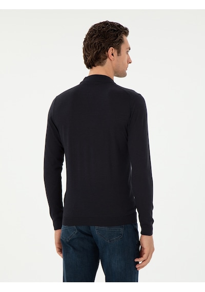 Cacharel Lacivert Slim Fit Kaşmir İpek Karışımlı Çeyrek Balıkçı Yaka Triko Kazak