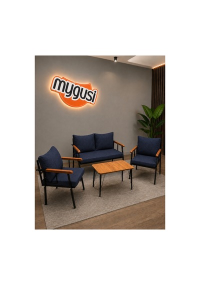 Mygusi Erva Serisi Balkon, Bahçe, Cafe - Metal Kanepe Koltuk Takımı - 211 40 70 Sehpalı - Lacivert