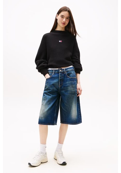 Tommy Hilfiger Kadın Yarım Balıkçı Yaka Pamuklu Triko Kazak Siyah Triple Black