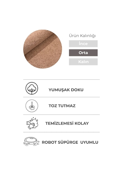 Mabel Kahve Yumuşak Tuşeli Halı 6 Renk Seçeneği Kaymaz Taban Yıkanabilir Açık Kahve
