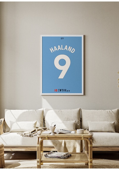 Erling Haaland City 9 Poster Tablo Beyaz Çerçeveli