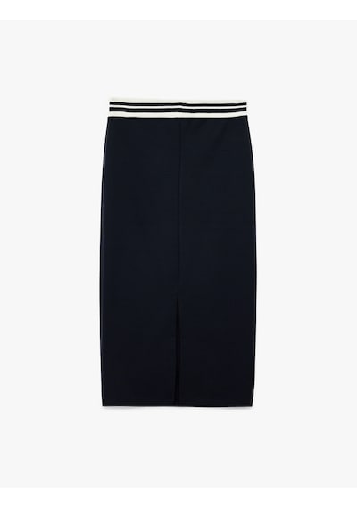Koton Beli Çizgili Lastik Detaylı Midi Slim Fit Kalem Etek Lacivert 6wak10056ek Lacivert