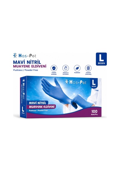 Haspet Nitril Mavi Eldiven L Pudrasız Pk 100 Adet