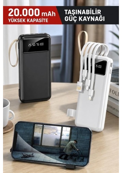 Güç Kaynağı Tablet Bataryası Taşınabilir Batarya 20000 Mah Ledli 4 Çıkışlı Powerbank Çok Renkli