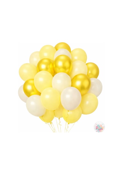 Metalik Sarı Ve Makaron Sarı Beyaz Balon Seti 24 Parça A Kalite Balon, Parti Ve Doğum Günü Seti Sarı
