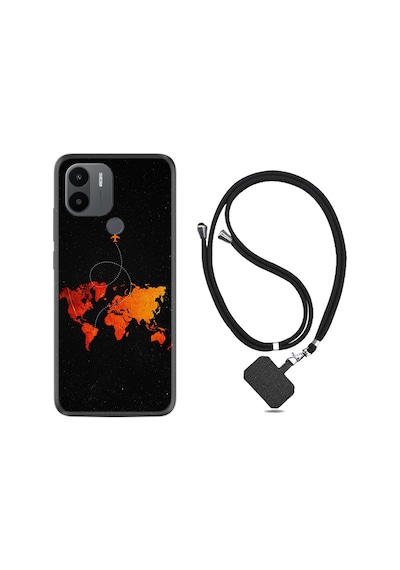 Xiaomi Redmi A1 Kılıf İpli Boyun Askılı Desenli Silikon İz Bırakan Uçak 1778